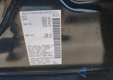 2023 Nissan Altima Sl Intelligent Awd из США, поврежденный, VIN 1N4BL4EW7PN400712